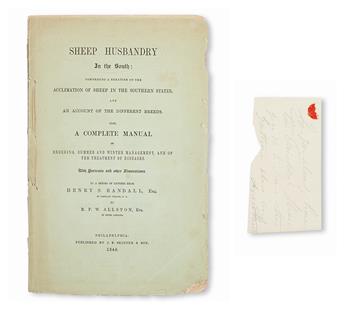 (SLAVERY AND ABOLITION.) CAREY, HENRY C. The Slave Question [hidden between the wrappers for “Sheep Husbandry, in the South... a Comple